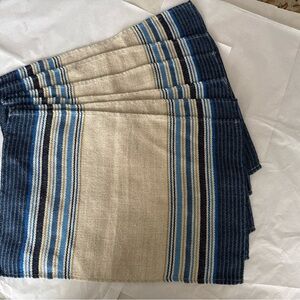 6 David Mellor Vintage Striped Blue/Cream Irish Linen Blend Placemats 12”x18”